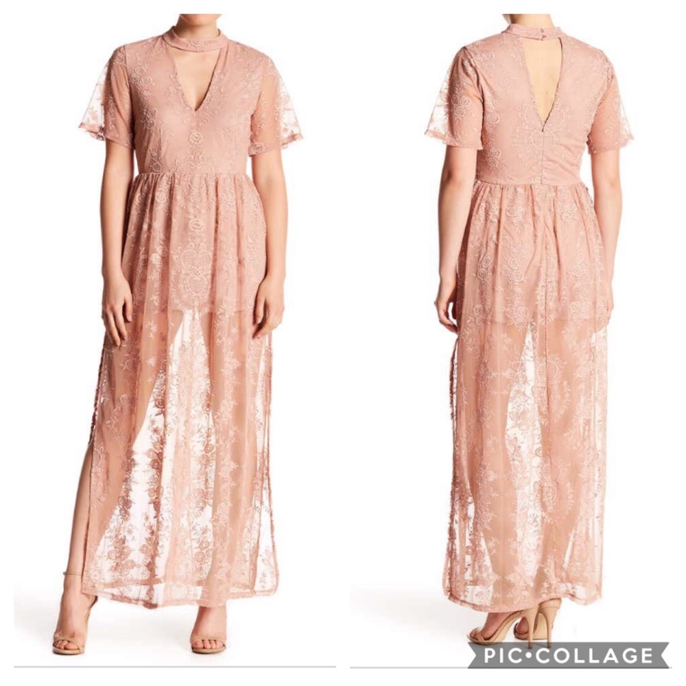 NWOT Socialite Blush Lace Maxi Romper Dress